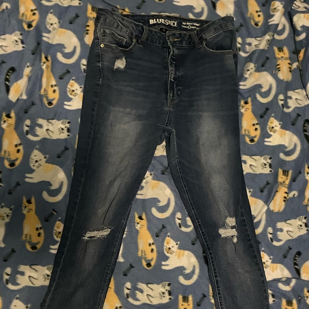 Cute High Waist Skinny Jeans, Vintage and Recycled design holes in knees